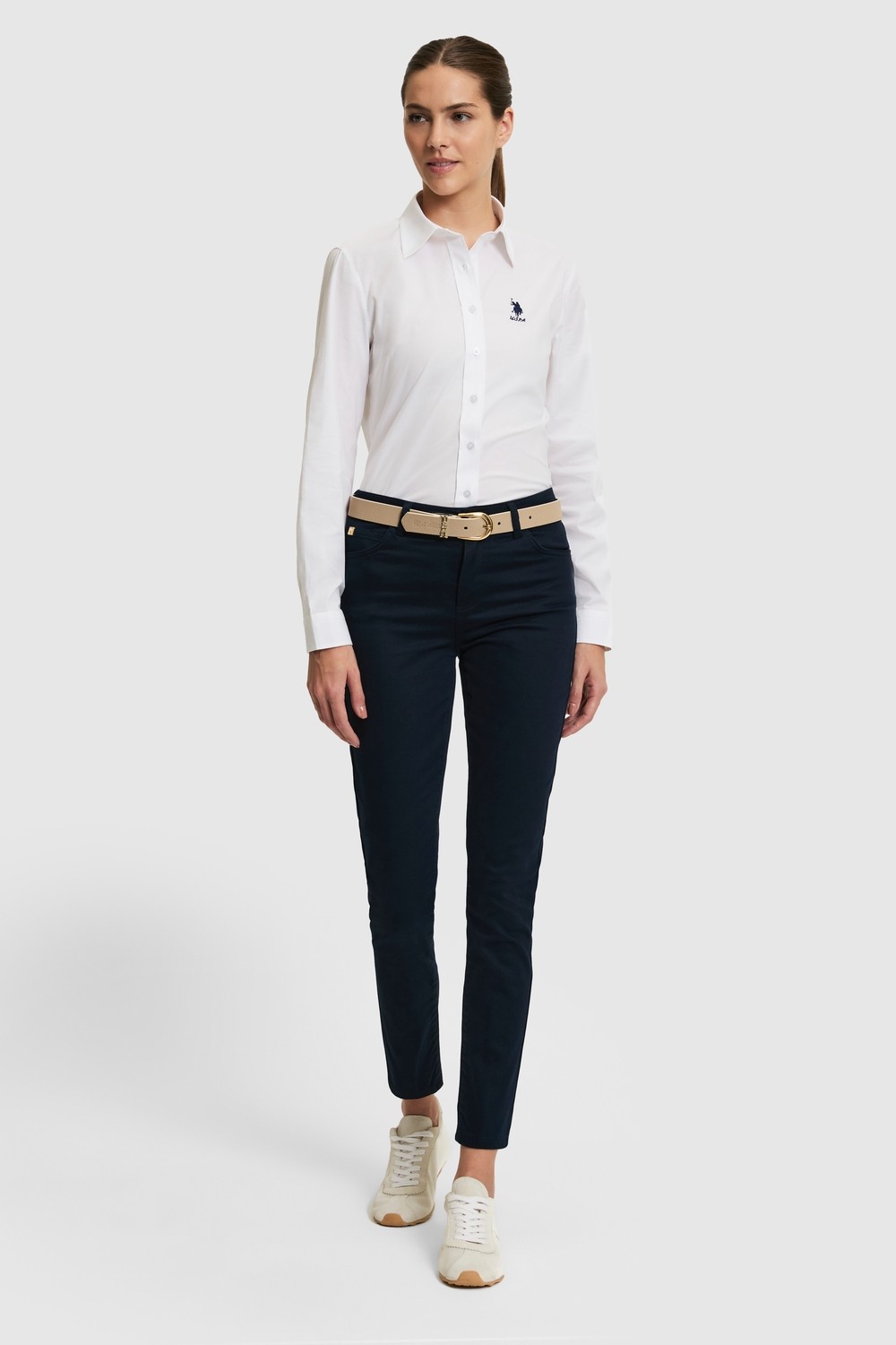 U.S. Polo Assn. Kadın Beyaz Uzun Kollu Basic Gömlek 50320205-VR013 görsel 4