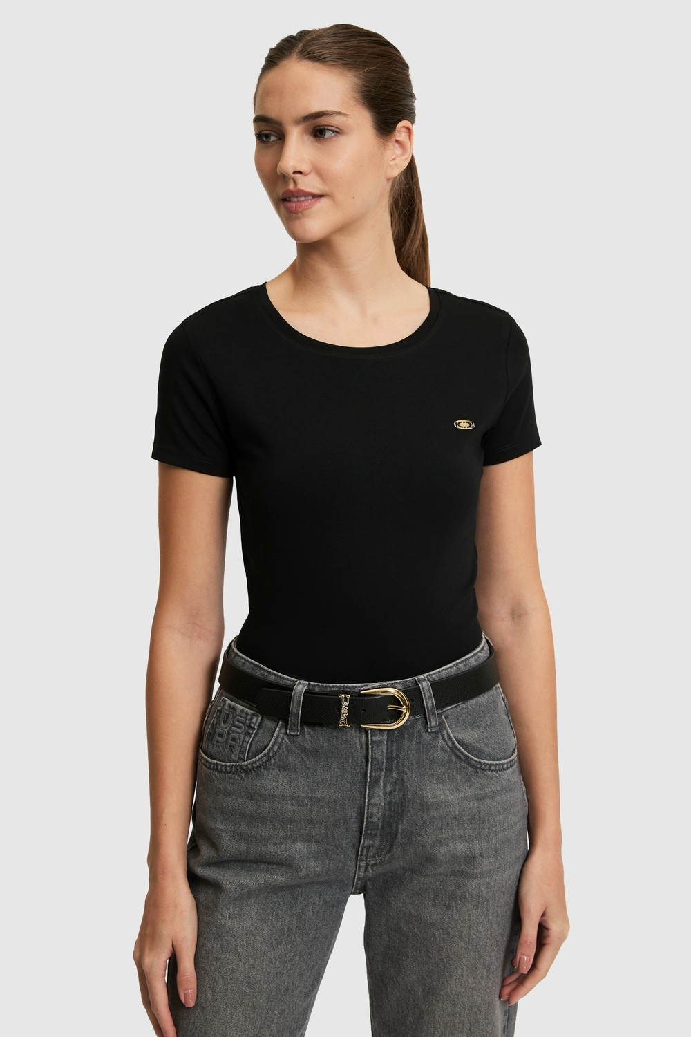 U.S. Polo Assn. Kadın Siyah Bisiklet Yaka Basic Tişört 50321809-VR046 görsel 7