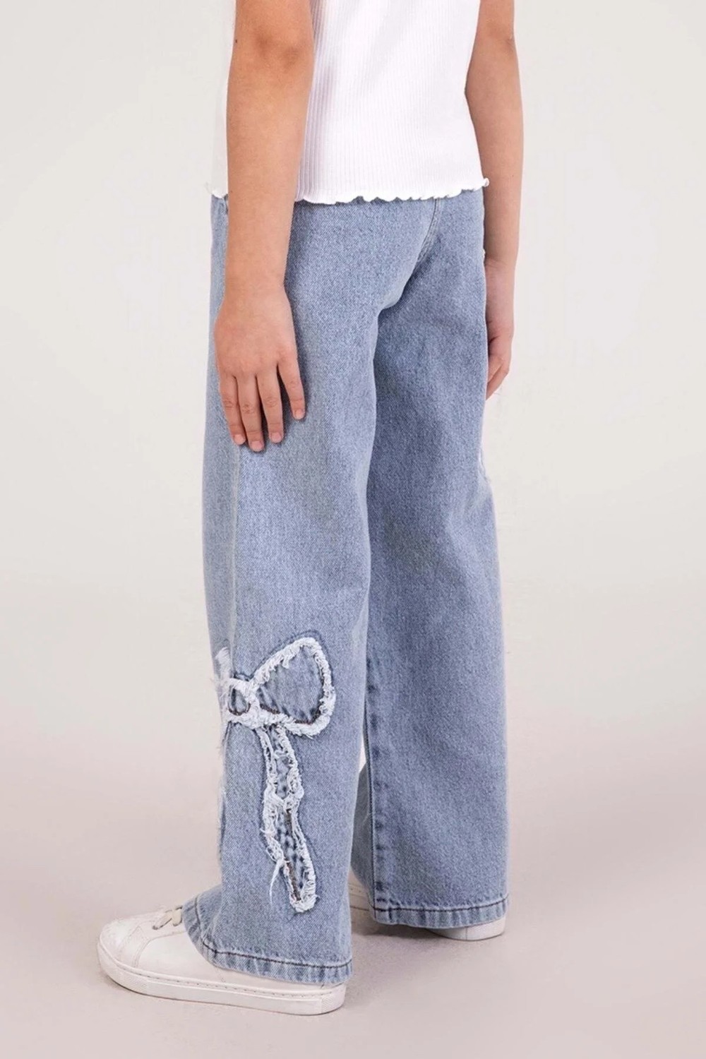 Waka Waka Kids Store Fiyonk Detaylı Açık Mavi Geniş Paça Kız Çocuk Kot Pantolon