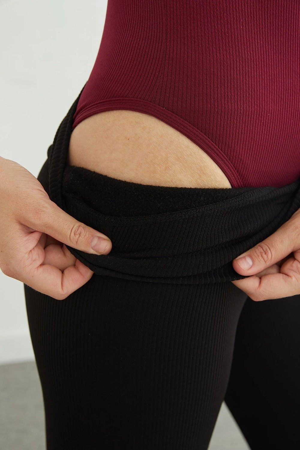 FullaModa Fitilli Kaplı U Yaka Çıtçıtlı Body görsel 7