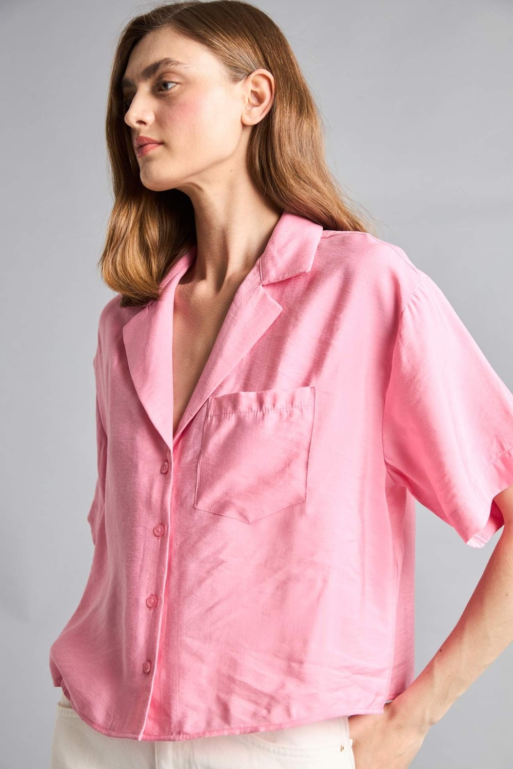 DeFacto Pijama Yaka Modal Kısa Kollu Açık Mavi Gömlek H7938AX26SM görsel 6