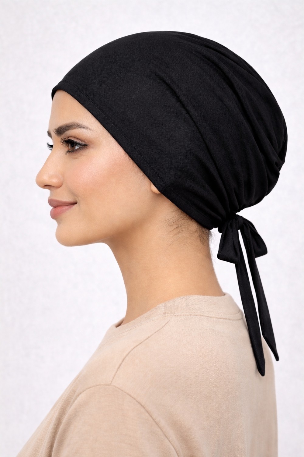 Kraftella 2’li Siyah Penye Bağlamalı Bone, Dikişli Kaymaz Tesettür Iç Bone Bandana