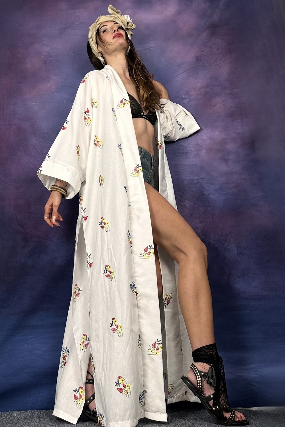Quincey Nakışlı Poplin Kimono