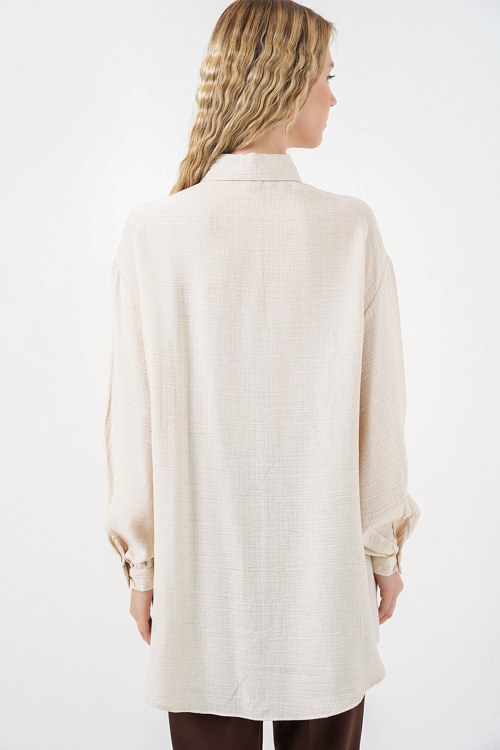 Bigdart Kadın Dokulu Oversize Tunik 5989 - Krem görsel 6