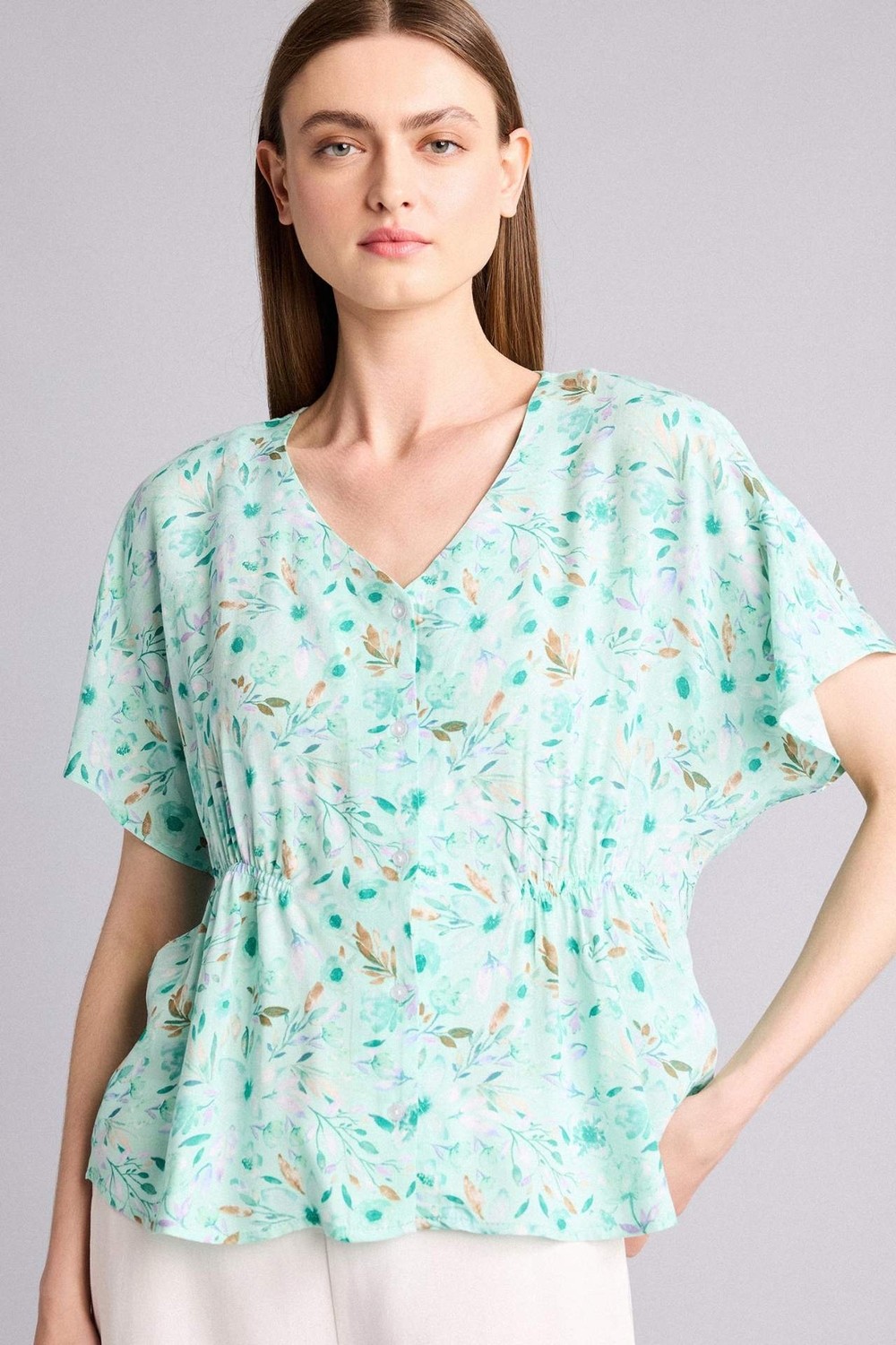 DeFacto Relax Fit V Yaka Baskılı Kısa Kollu Gömlek H3455AX26SM