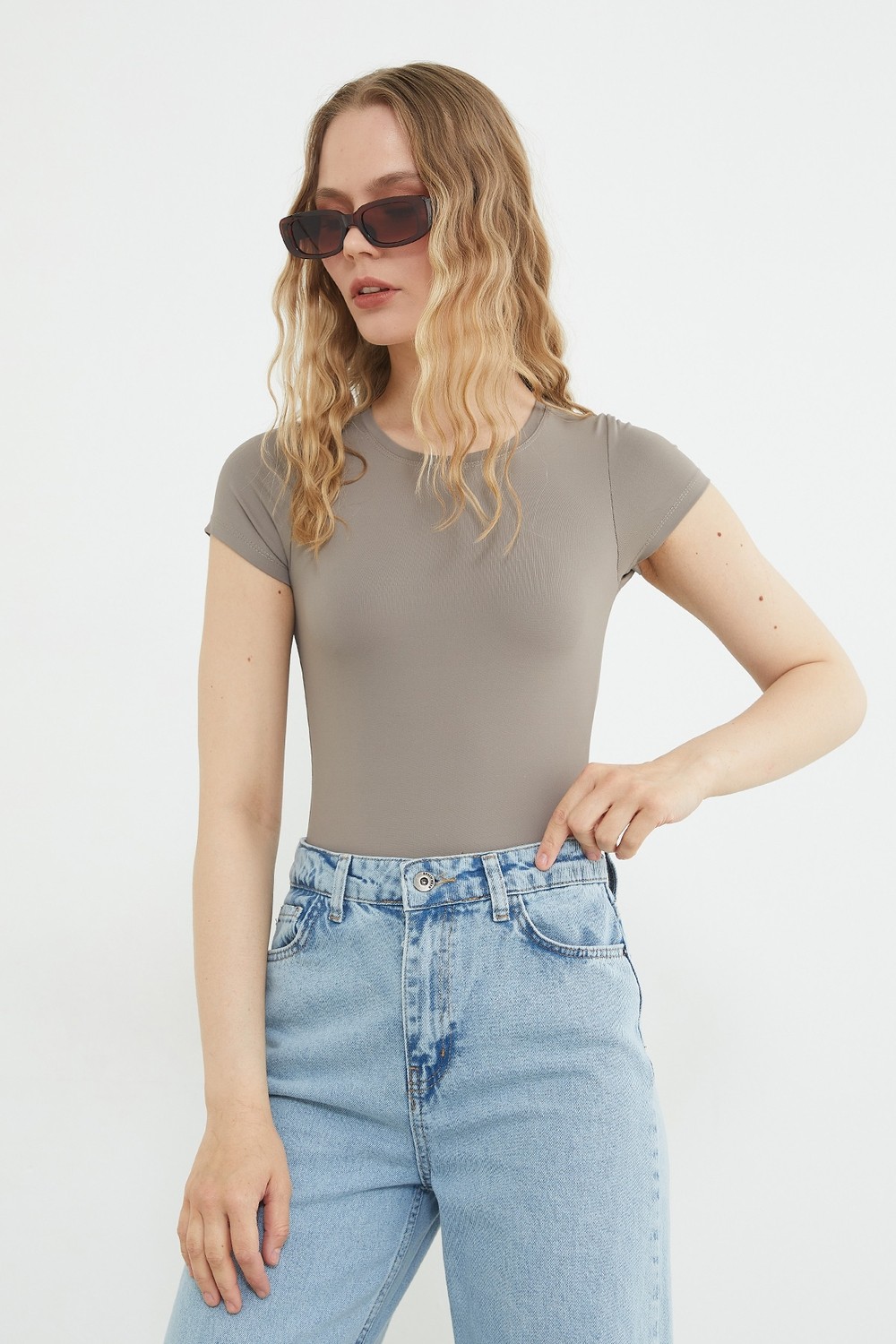 FullaModa Basic Bisiklet Yaka Çıtçıtlı Body görsel 7