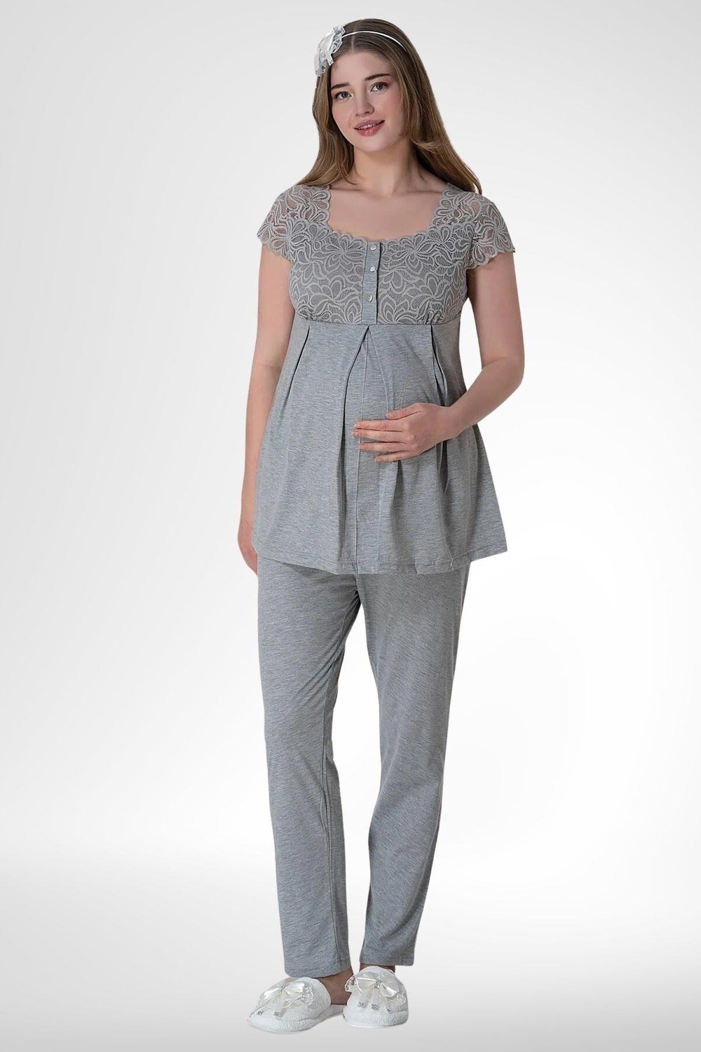 Mecit Pijama Mecit 6056 Gri Hamile Lohusa Pijama Takımı görsel 2