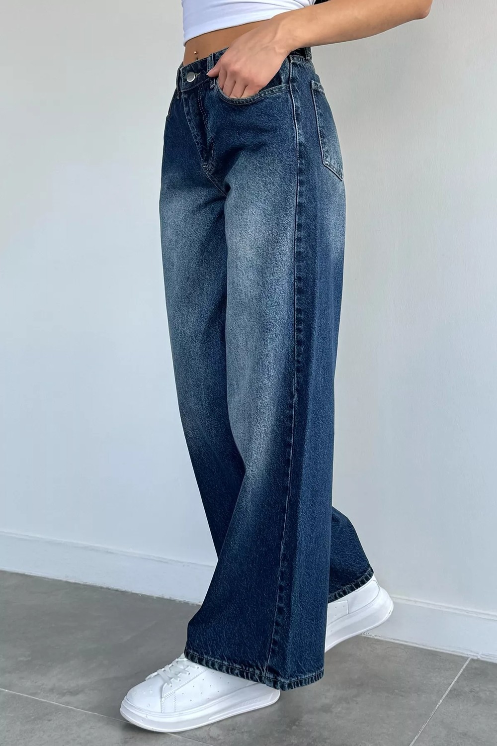 Gülseli Kadın Yüksek Bel Yıkamalı Jean Kot Konforlu Pantolon P-00021637 görsel 2