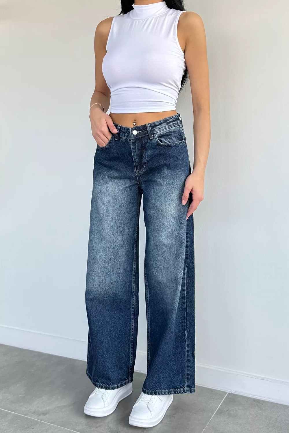 Gülseli Kadın Yüksek Bel Yıkamalı Jean Kot Konforlu Pantolon P-00021637 görsel 3
