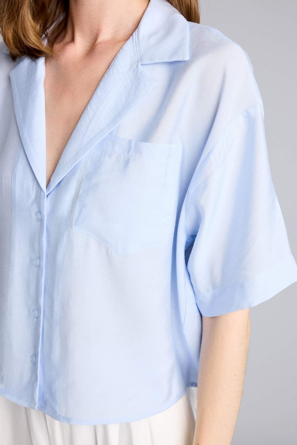 DeFacto Pijama Yaka Modal Kısa Kollu Açık Mavi Gömlek H7938AX26SM görsel 4