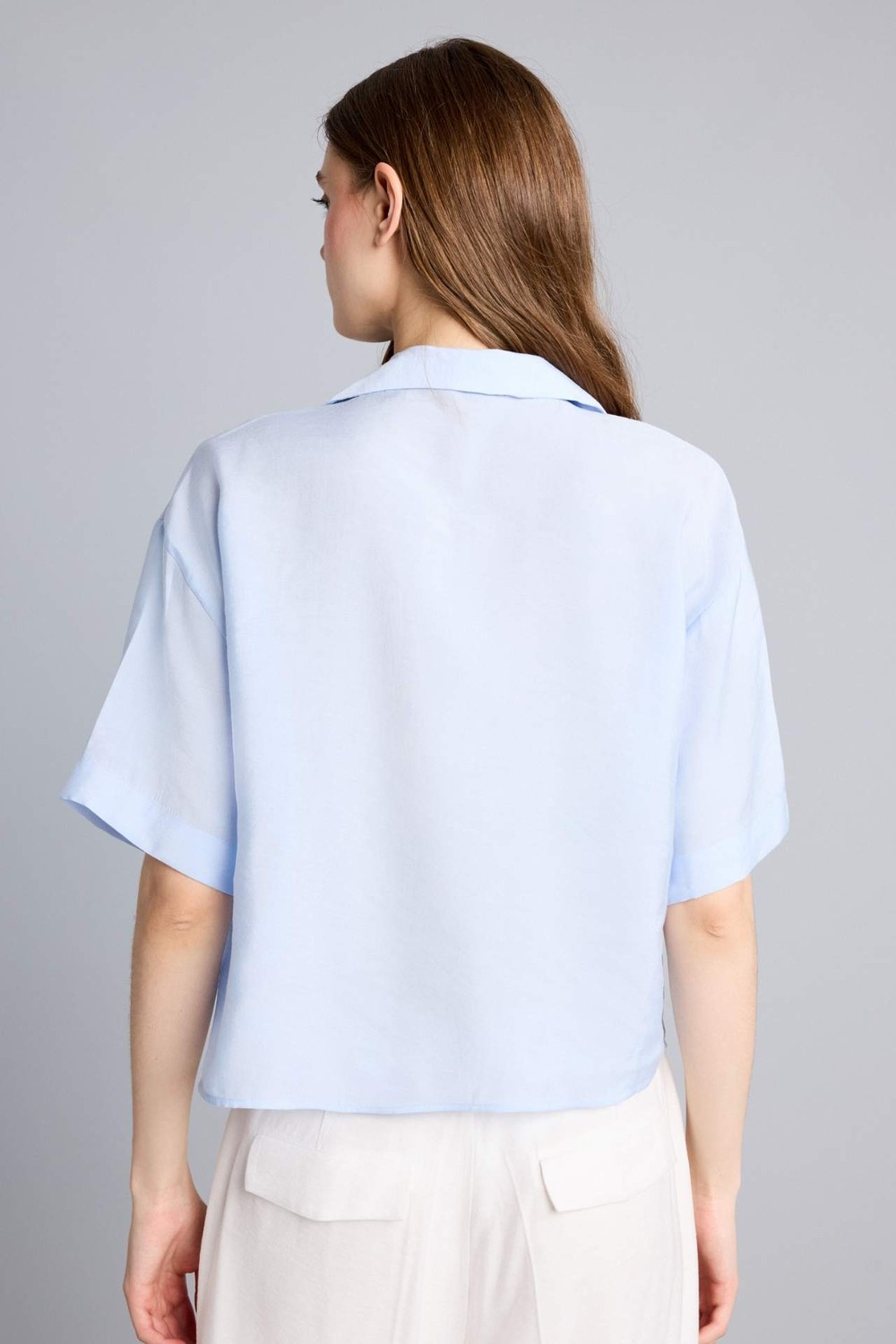 DeFacto Pijama Yaka Modal Kısa Kollu Açık Mavi Gömlek H7938AX26SM görsel 5