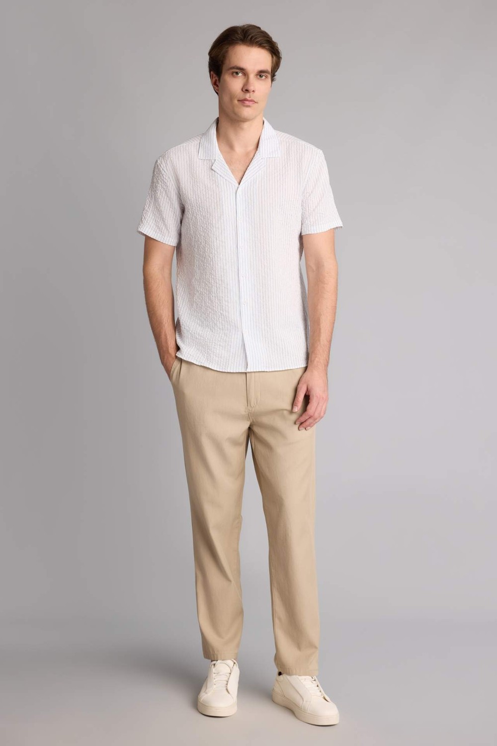 DeFacto Modern Fit Apaş Yaka Kısa Kollu Haki Gömlek I1705AX26SM görsel 7