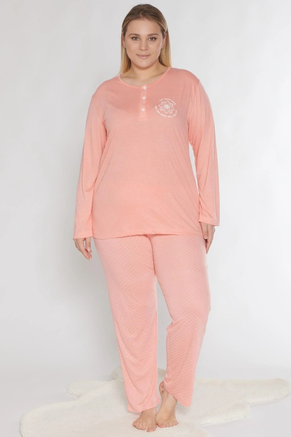 Büyük Beden Battal Uzun Kol Mevsimlik Pijama Takımı Viskon Alperi B790-38 görsel 4