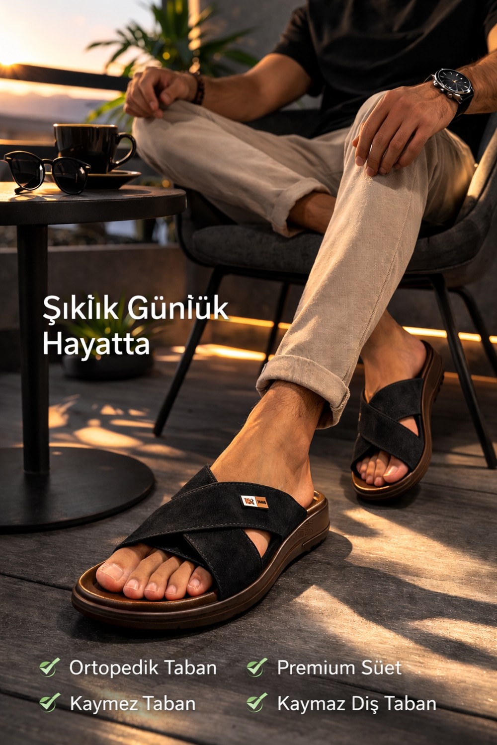 Liarca Yumuşak Deri Anatomik Terletmez Kaymaz Taban Dikişli Ultra Lüks Ayarlanabilir Erkek Terliği Çeyiz