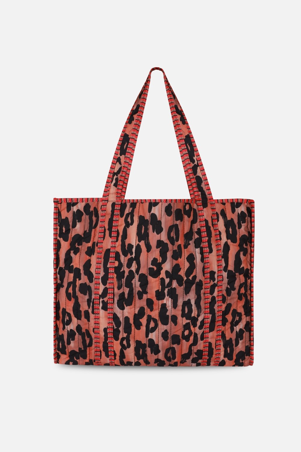 İcone Bag Patch Yama Desen Baskılı Kapitoneli Plaj Çantası, Içi Çizgili Baskılı Shopper Çanta, Pembe Plaj Çantası