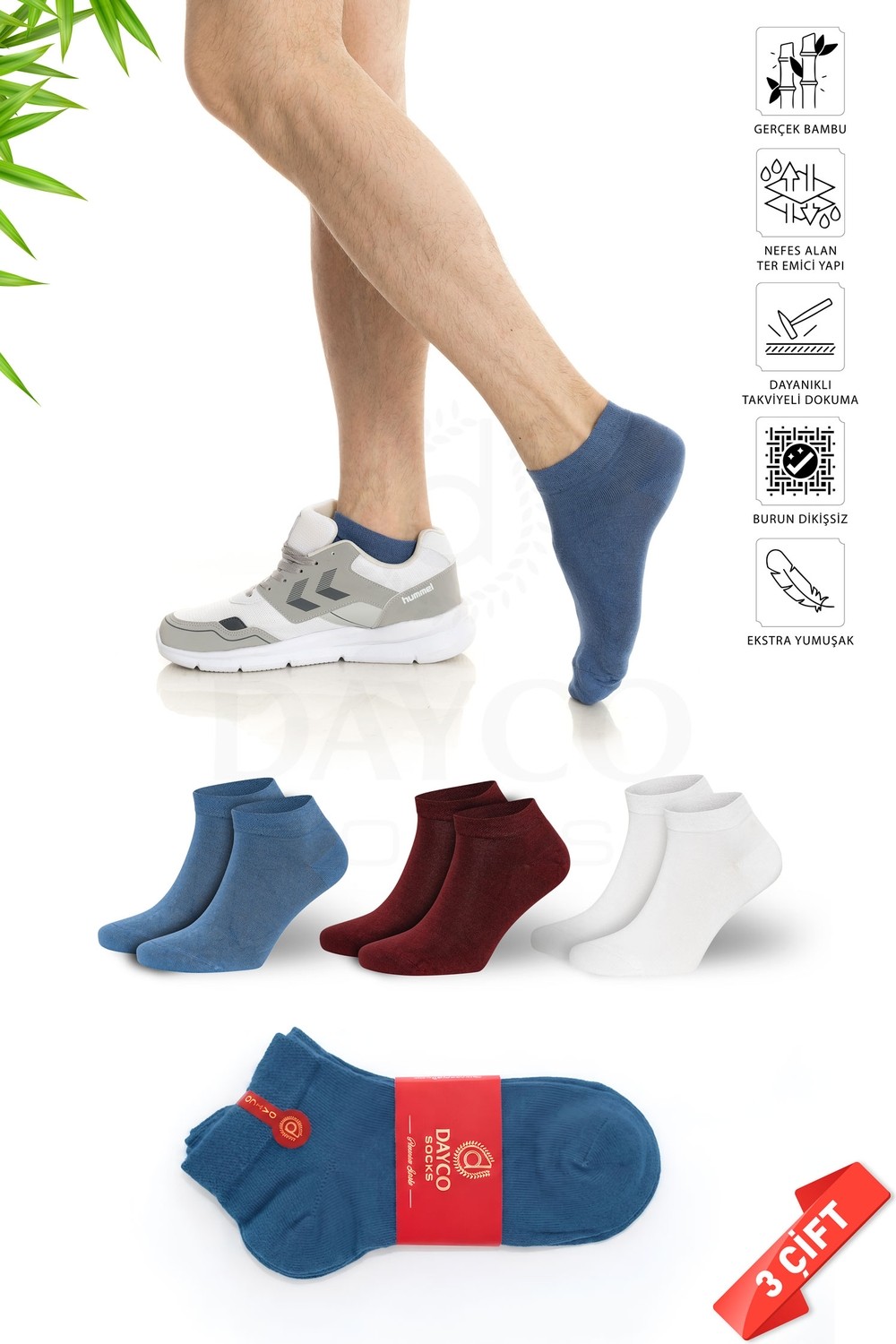 Dayco Bambu Erkek Premium Patik Siyah Çorap 6'lı Set