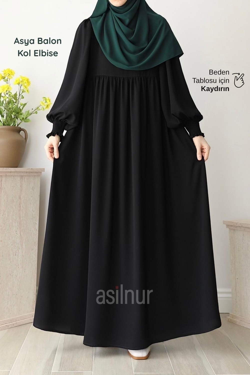 Asilnur Asya Balon Kol Elbise Siyah