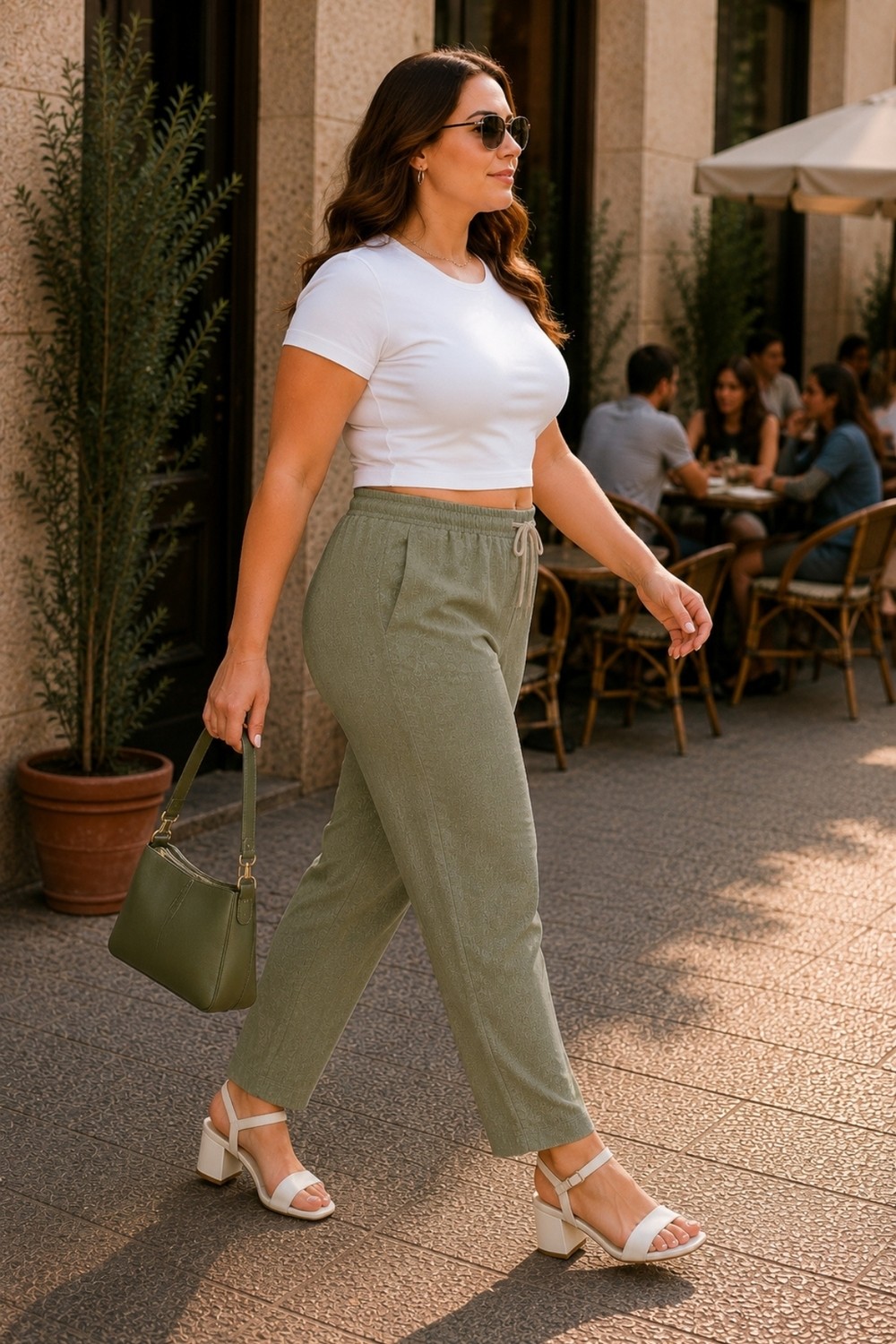 Cedy Denim Kadın Büyük Beden Sentetik Keten Yüksek Bel Lastikli Dar Paça Mom Pantolon C611 görsel 5