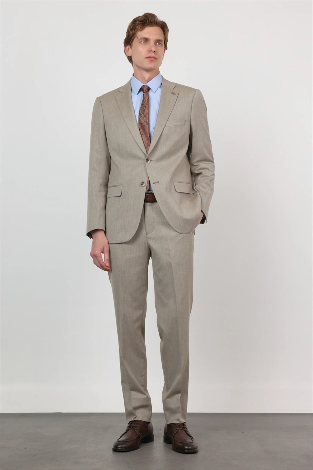 İmza Bej Mono Yaka 6 Drop Comfort Fit Tam Astar Esnek Takım Elbise 1001260167