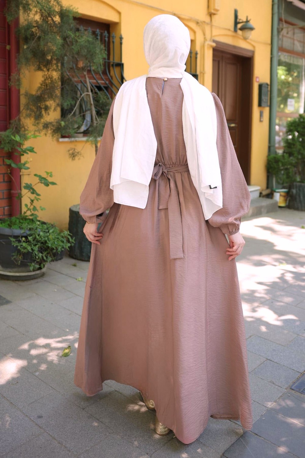 İmaj Butik Olive Fırfır Katlı Bel Lastikli Elbise görsel 4