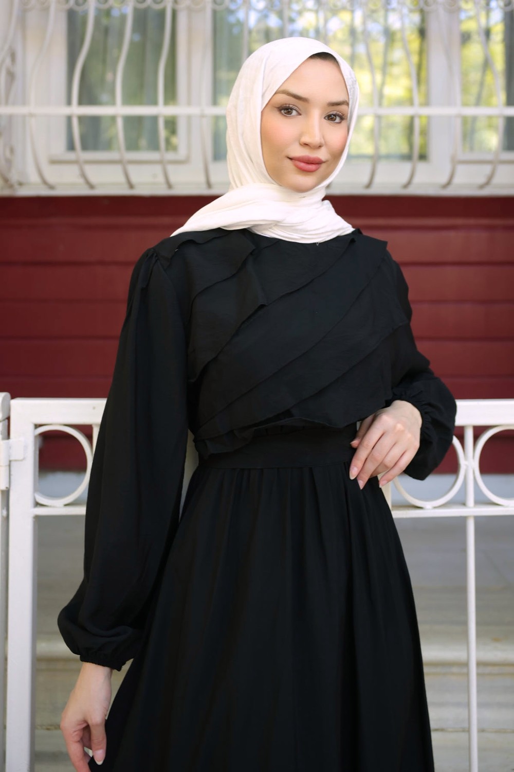 İmaj Butik Olive Fırfır Katlı Bel Lastikli Elbise görsel 7