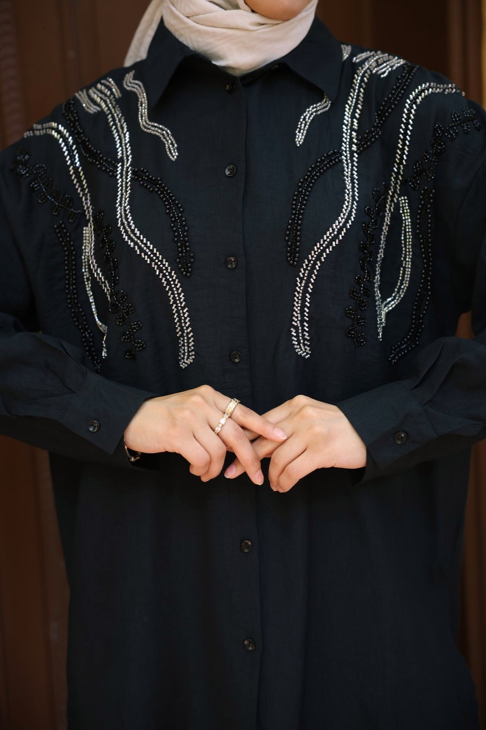 İmaj Butik Siyah Boncuk Işlemeli Gömlek görsel 8