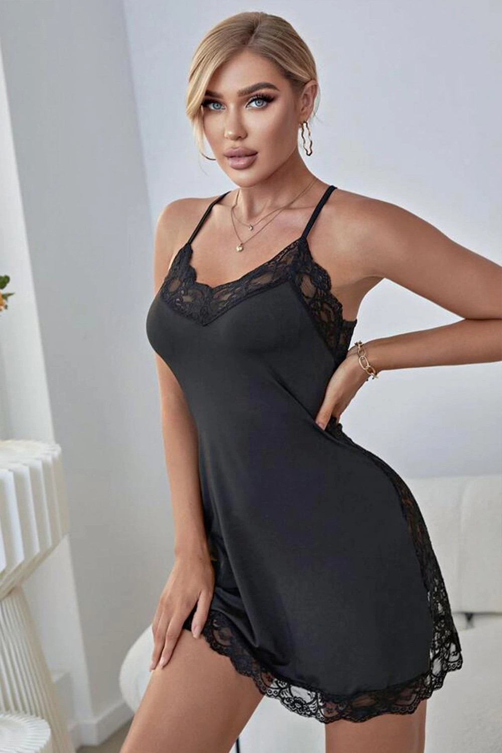 Beruflic Boyundan Baglamalı Siyah Renk Kadın Fantezı Babydoll
