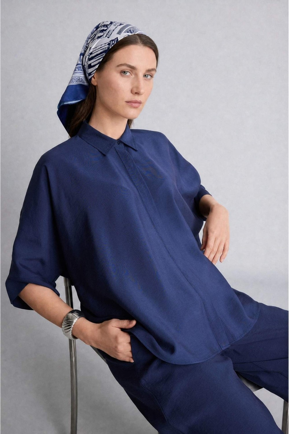 DeFacto Relax Fit Gömlek Yaka Modal Kısa Kollu Gömlek H6069AX26SM