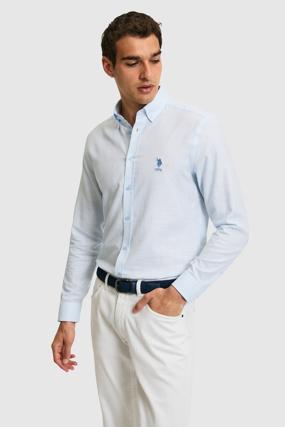 U.S. Polo Assn. Erkek Açık Mavi Uzun Kollu Gömlek 50324718-VR003