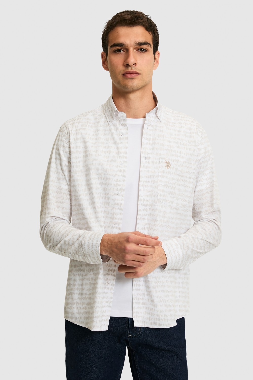 U.S. Polo Assn. Erkek Bej Uzun Kollu Gömlek 50324655-VR011 görsel 3