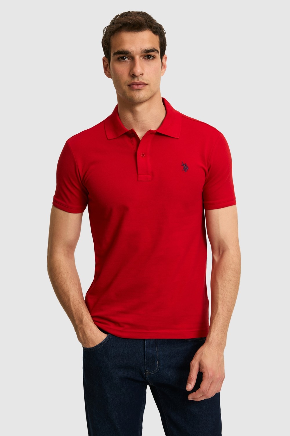 U.S. Polo Assn. Erkek Koyu Yeşil Slim Fit Polo Yaka Basic Tişört 50322347-VR079