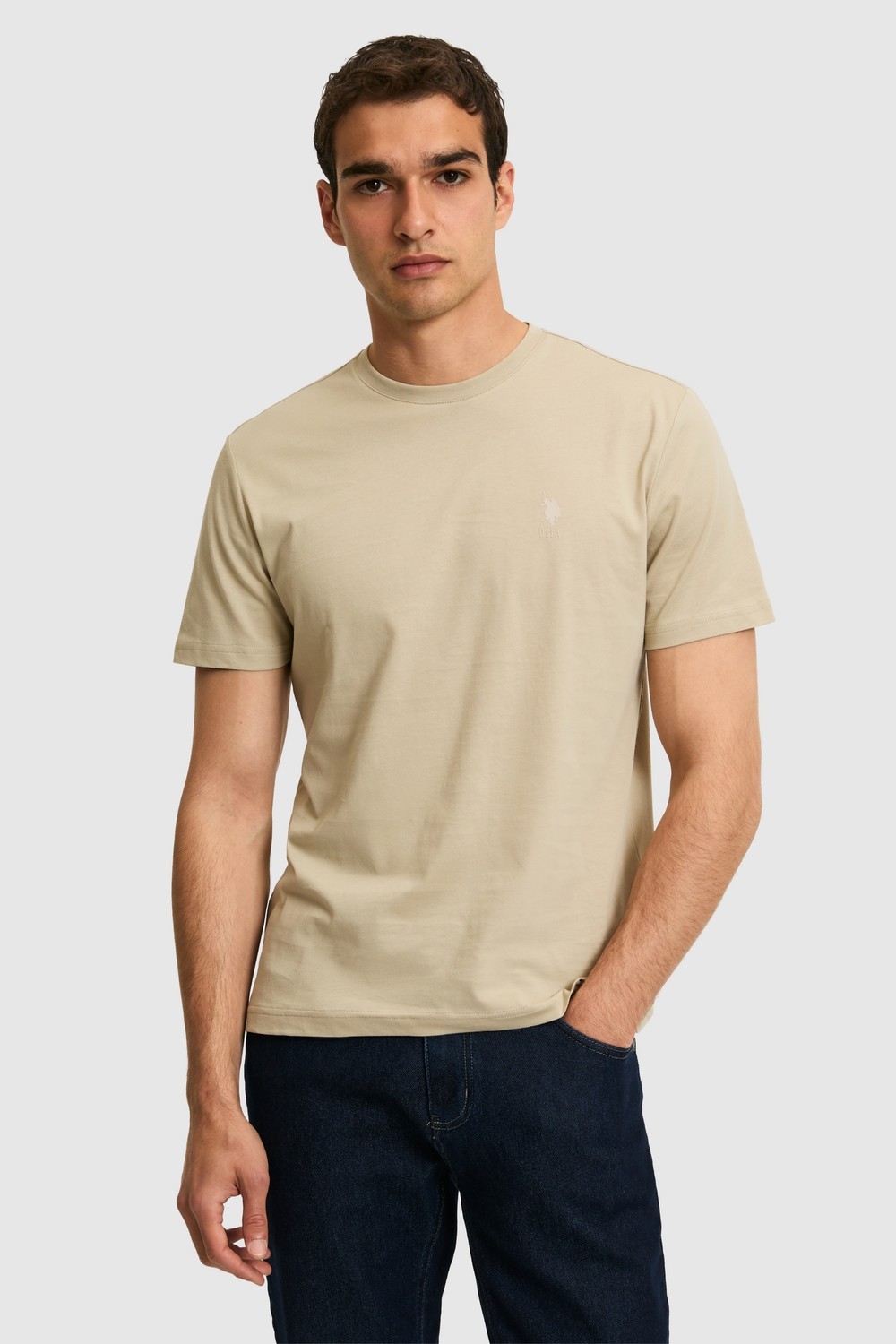 U.S. Polo Assn. Erkek Regular Fit Bisiklet Yaka Bej Basic Tişört 50326953-VR011
