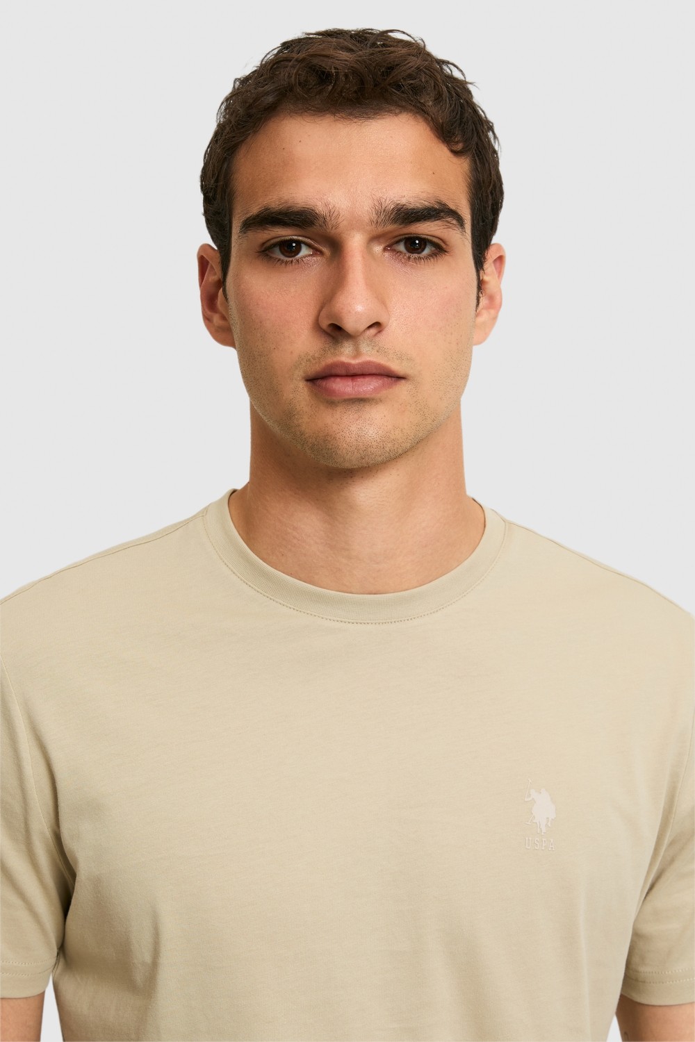 U.S. Polo Assn. Erkek Regular Fit Bisiklet Yaka Bej Basic Tişört 50326953-VR011 görsel 8