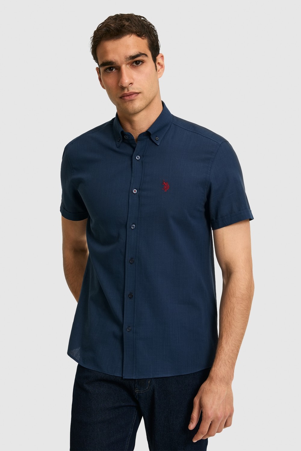 U.S. Polo Assn. Erkek Vişne Kısa Kollu Gömlek 50324727-VR223 görsel 3