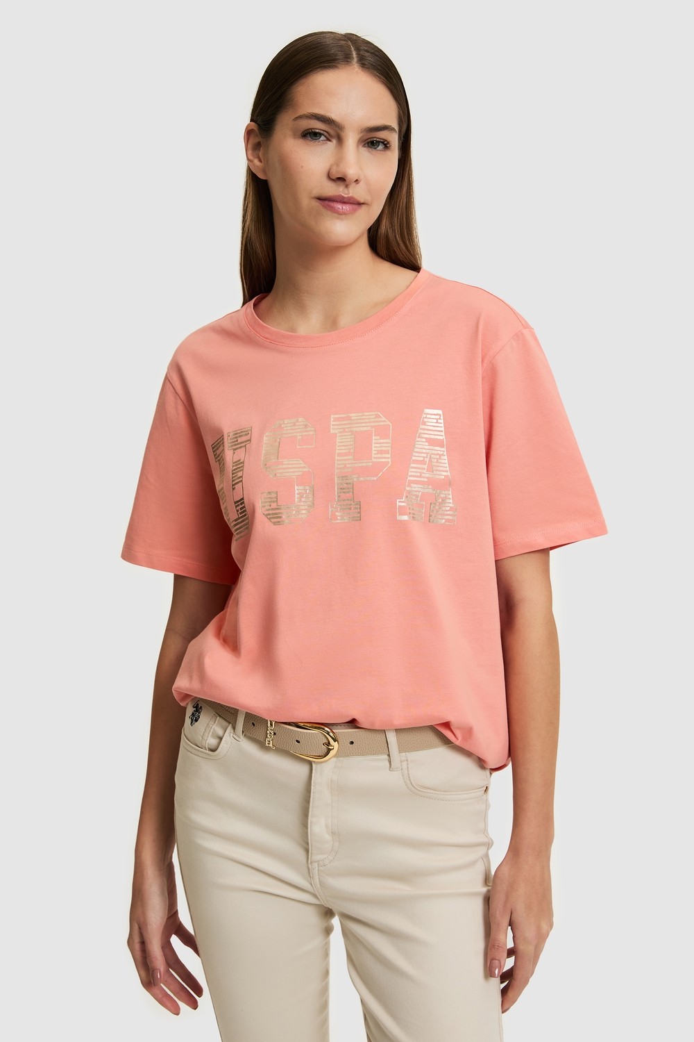 U.S. Polo Assn. Kadın Somon Bisiklet Yaka Basic Tişört 50321690-VR204