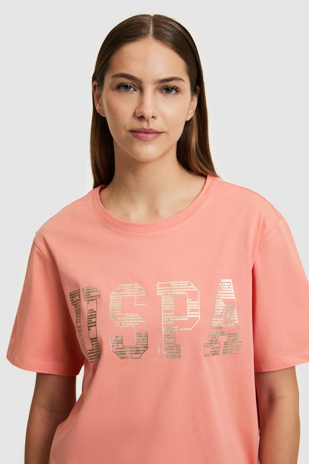 U.S. Polo Assn. Kadın Somon Bisiklet Yaka Basic Tişört 50321690-VR204 görsel 2