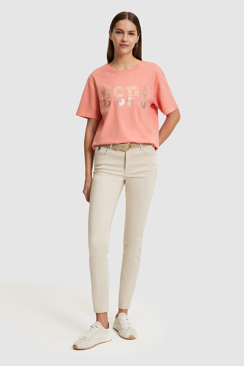 U.S. Polo Assn. Kadın Somon Bisiklet Yaka Basic Tişört 50321690-VR204 görsel 4