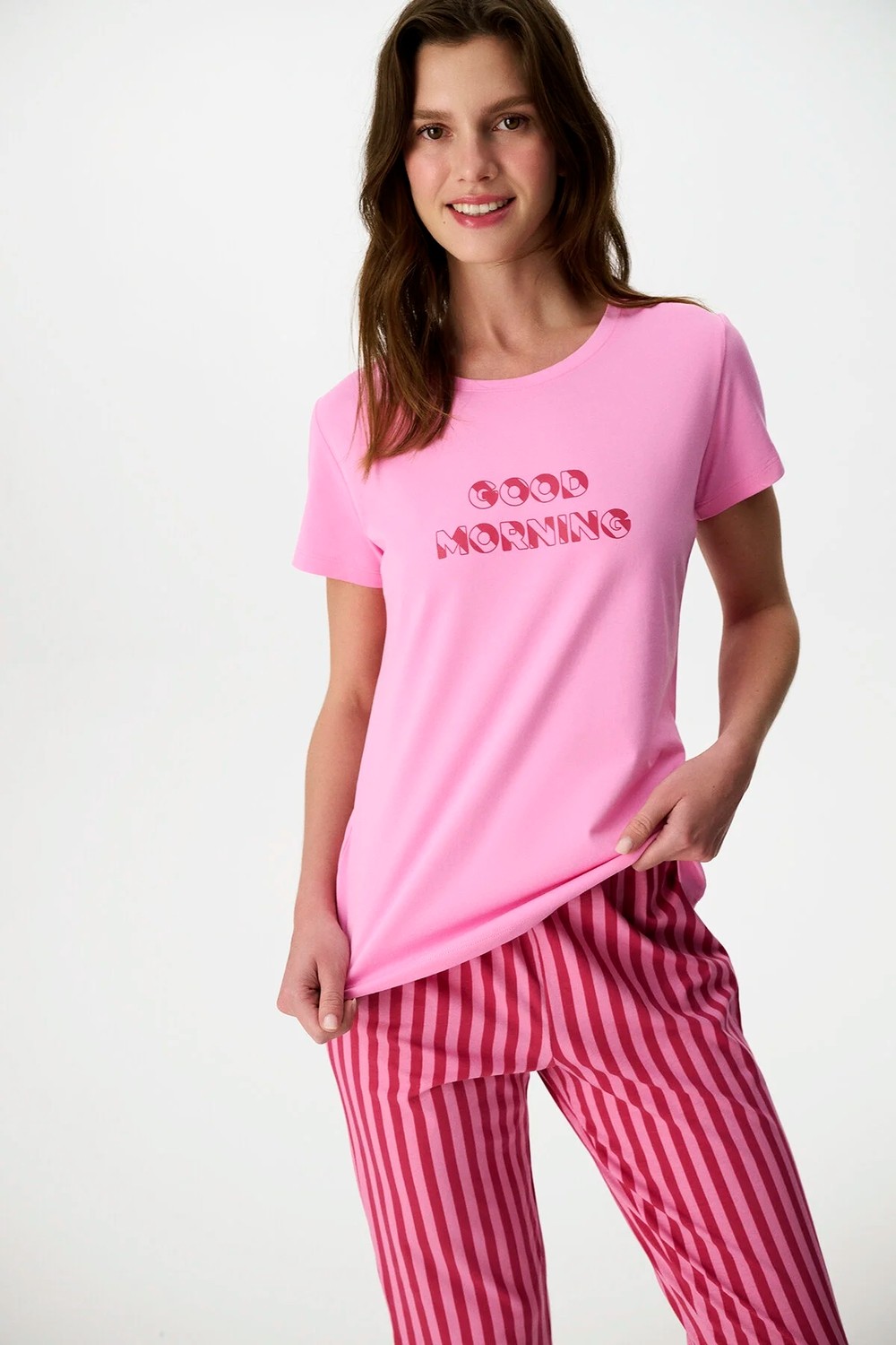 Penti Pembe Ent Morning Kapri Çizgili Kısa Kollu Pijama Takımı görsel 2