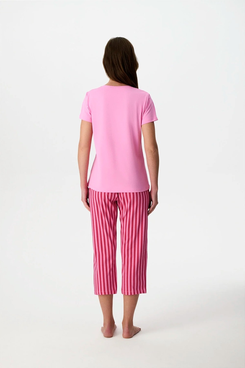 Penti Pembe Ent Morning Kapri Çizgili Kısa Kollu Pijama Takımı görsel 6