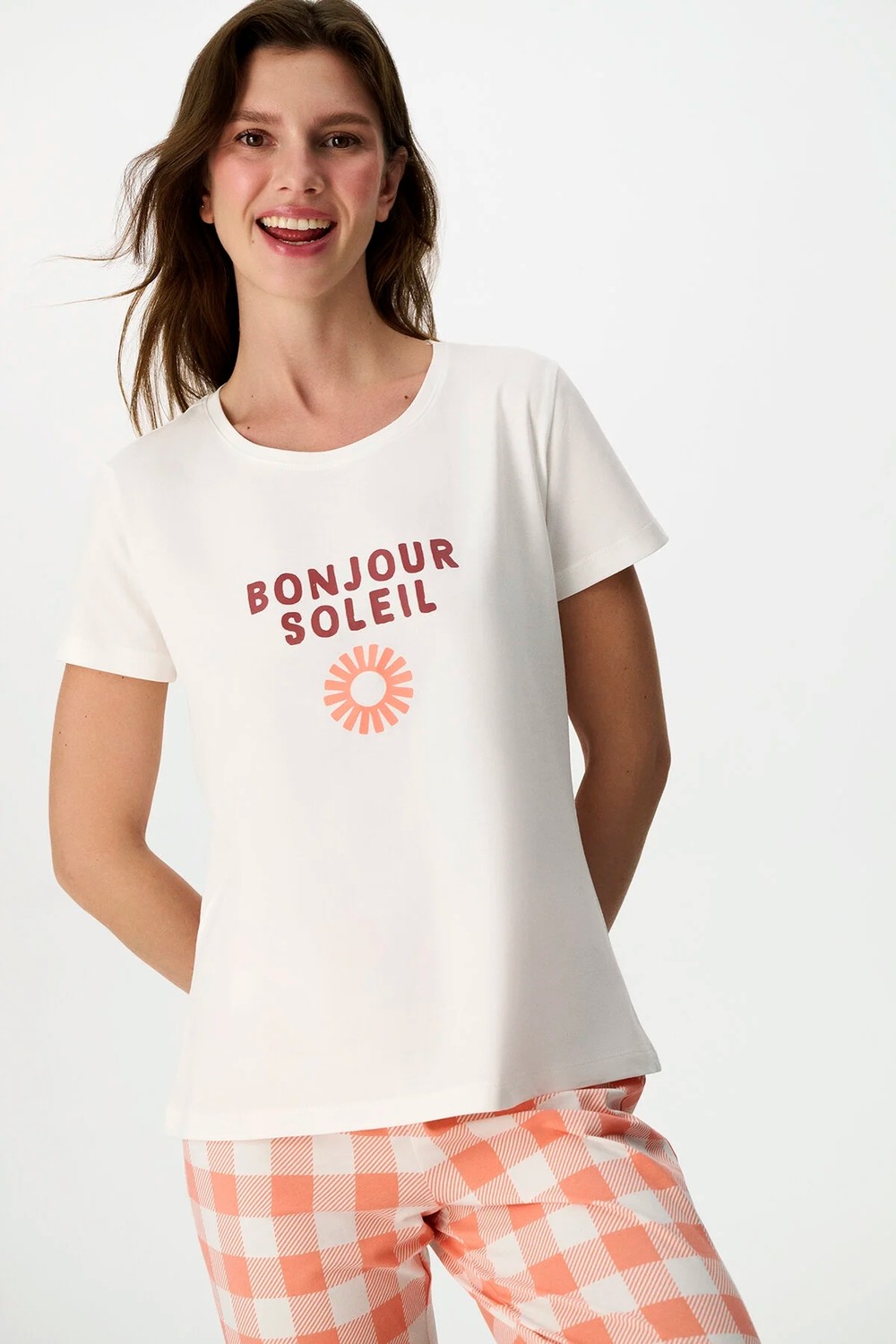 Penti Pembe Soleil Kapri Slogan Desenli Kısa Kollu Pijama Takımı görsel 2