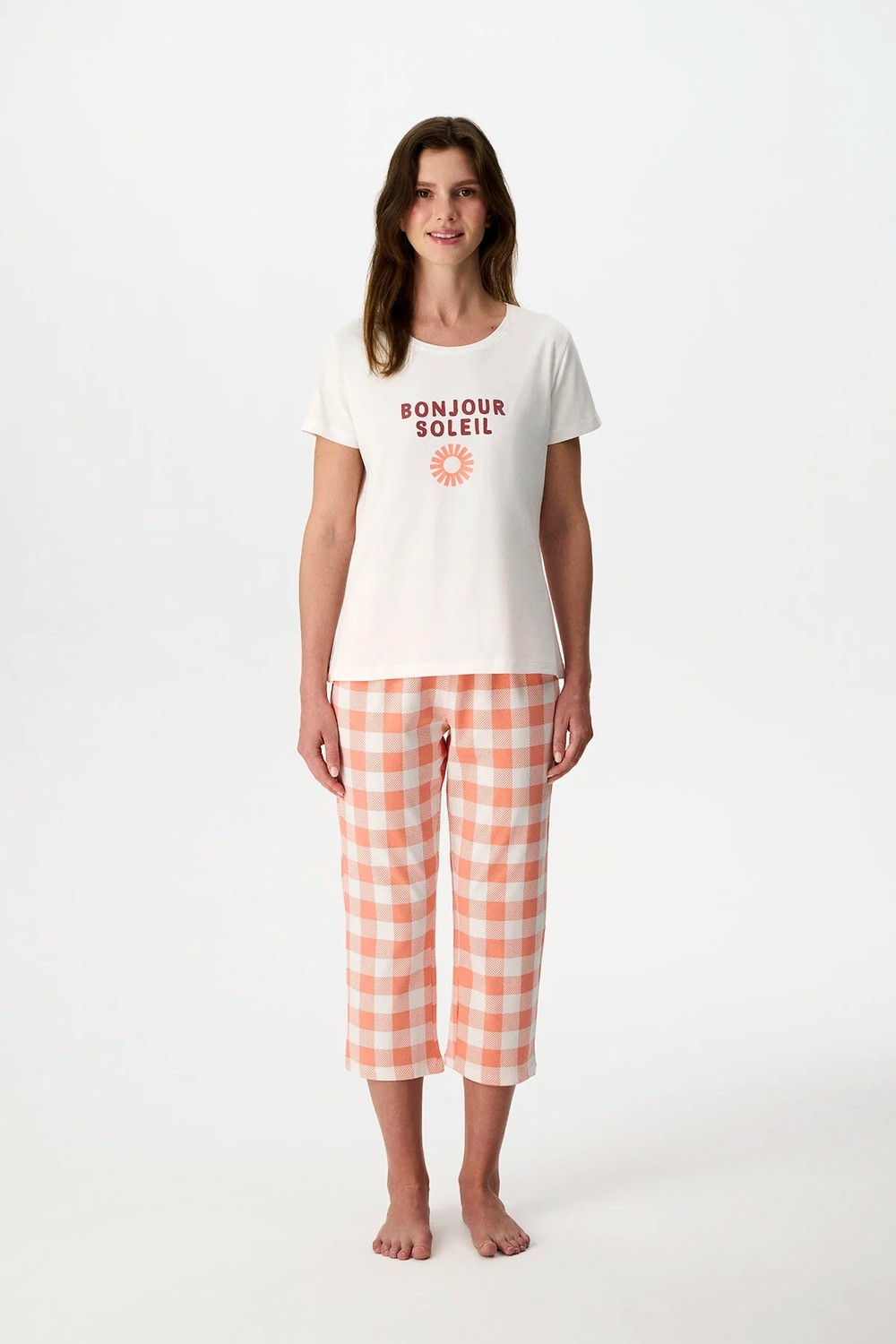 Penti Pembe Soleil Kapri Slogan Desenli Kısa Kollu Pijama Takımı görsel 4