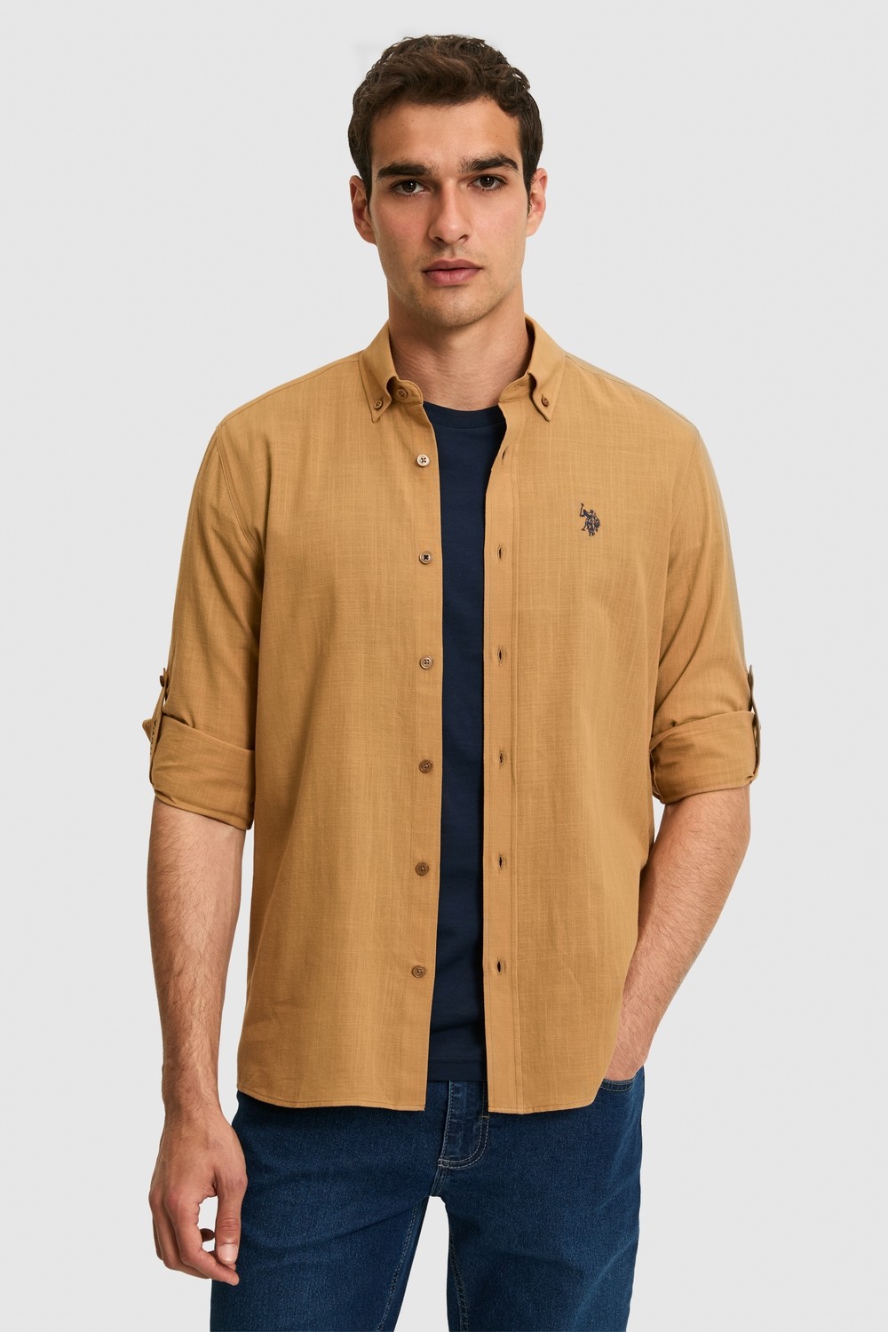 U.S. Polo Assn. Erkek Su Yeşili Uzun Kollu Basic Gömlek 50324660-VR083