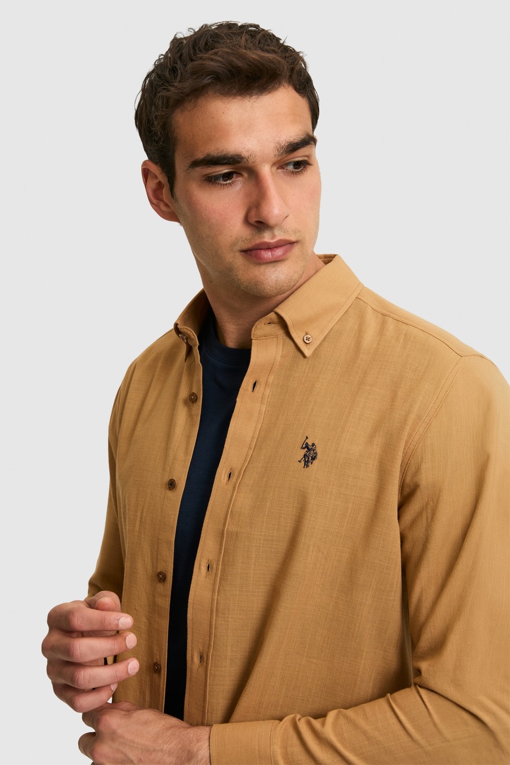 U.S. Polo Assn. Erkek Su Yeşili Uzun Kollu Basic Gömlek 50324660-VR083 görsel 2
