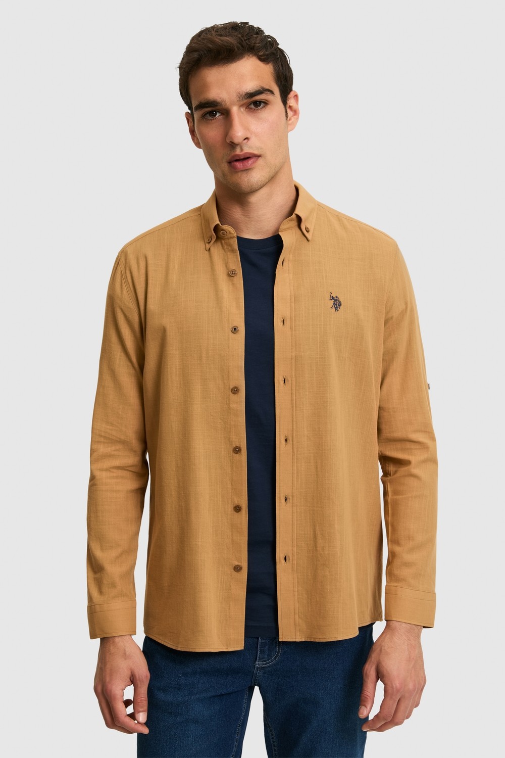 U.S. Polo Assn. Erkek Su Yeşili Uzun Kollu Basic Gömlek 50324660-VR083 görsel 3