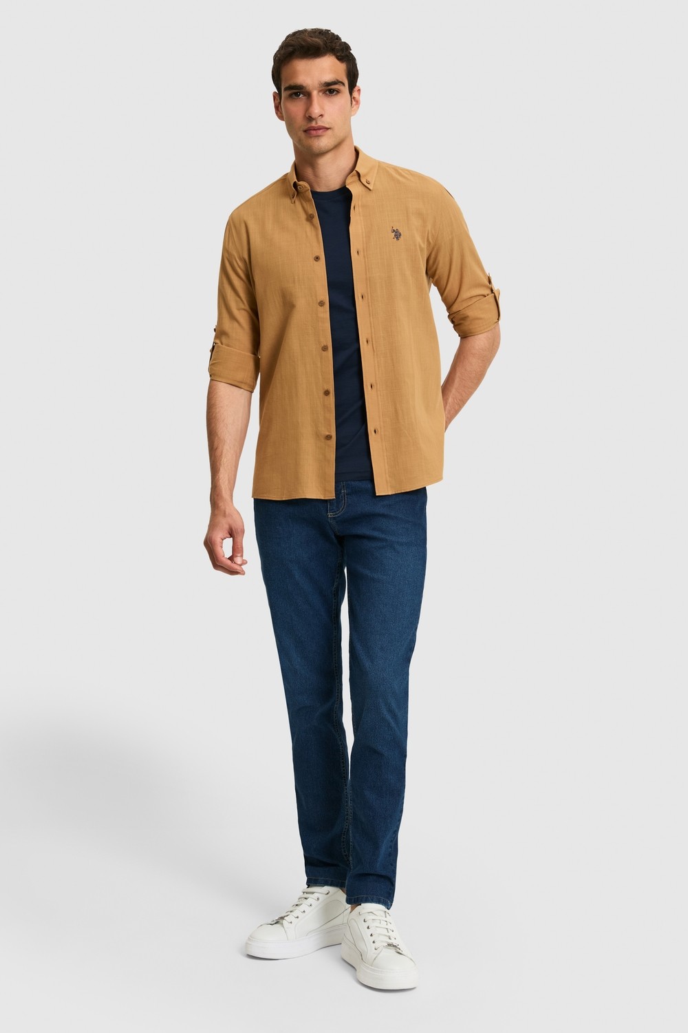 U.S. Polo Assn. Erkek Su Yeşili Uzun Kollu Basic Gömlek 50324660-VR083 görsel 4