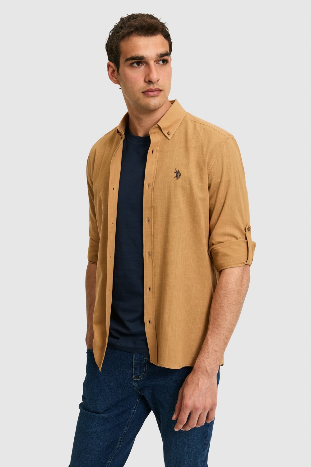 U.S. Polo Assn. Erkek Su Yeşili Uzun Kollu Basic Gömlek 50324660-VR083 görsel 5