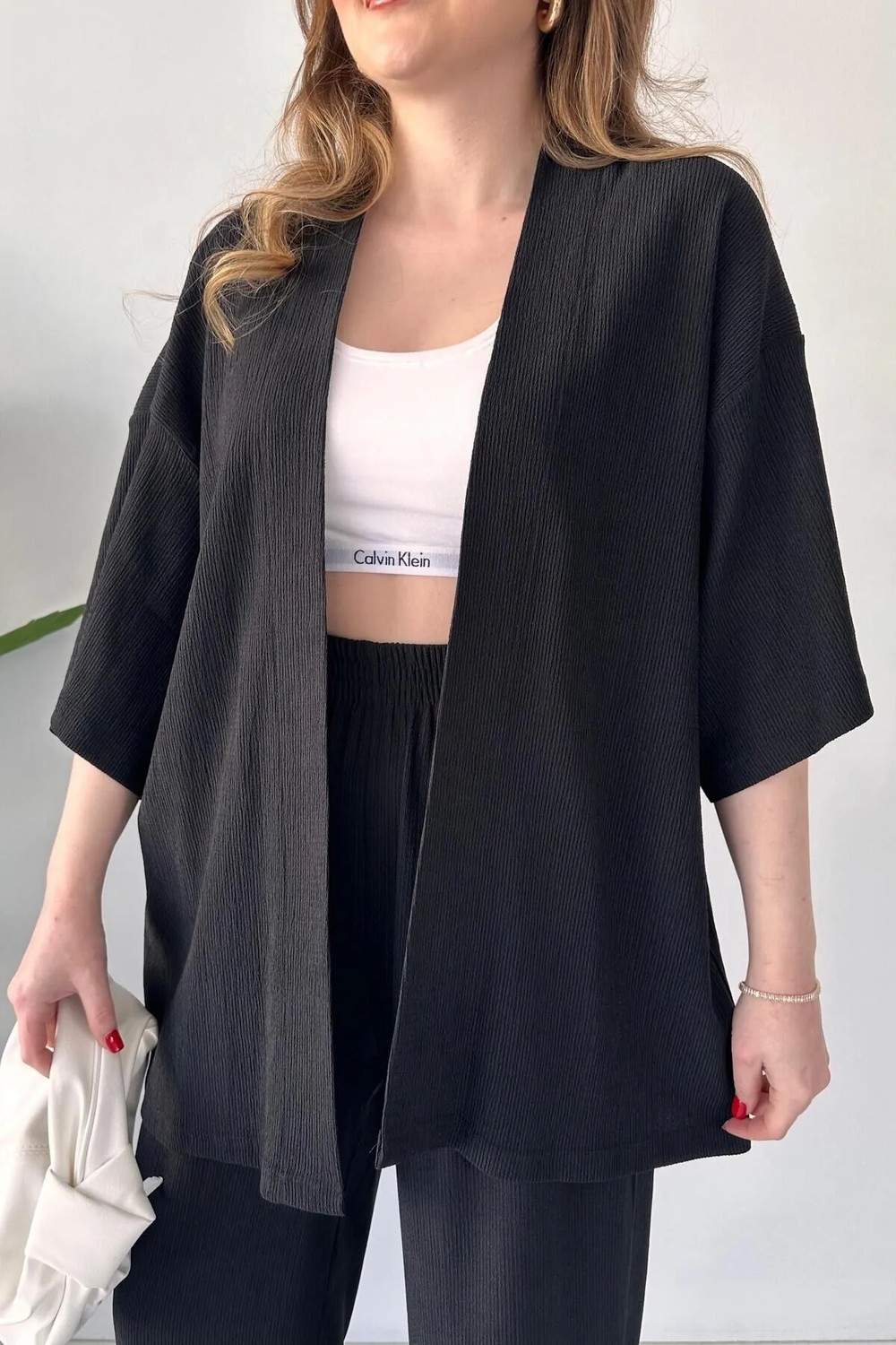 Mazi Butik Kadın Gofre İkili Takım Siyah10 Düz Desenli Rahat Kullanım İçin Özel Tasarım görsel 4