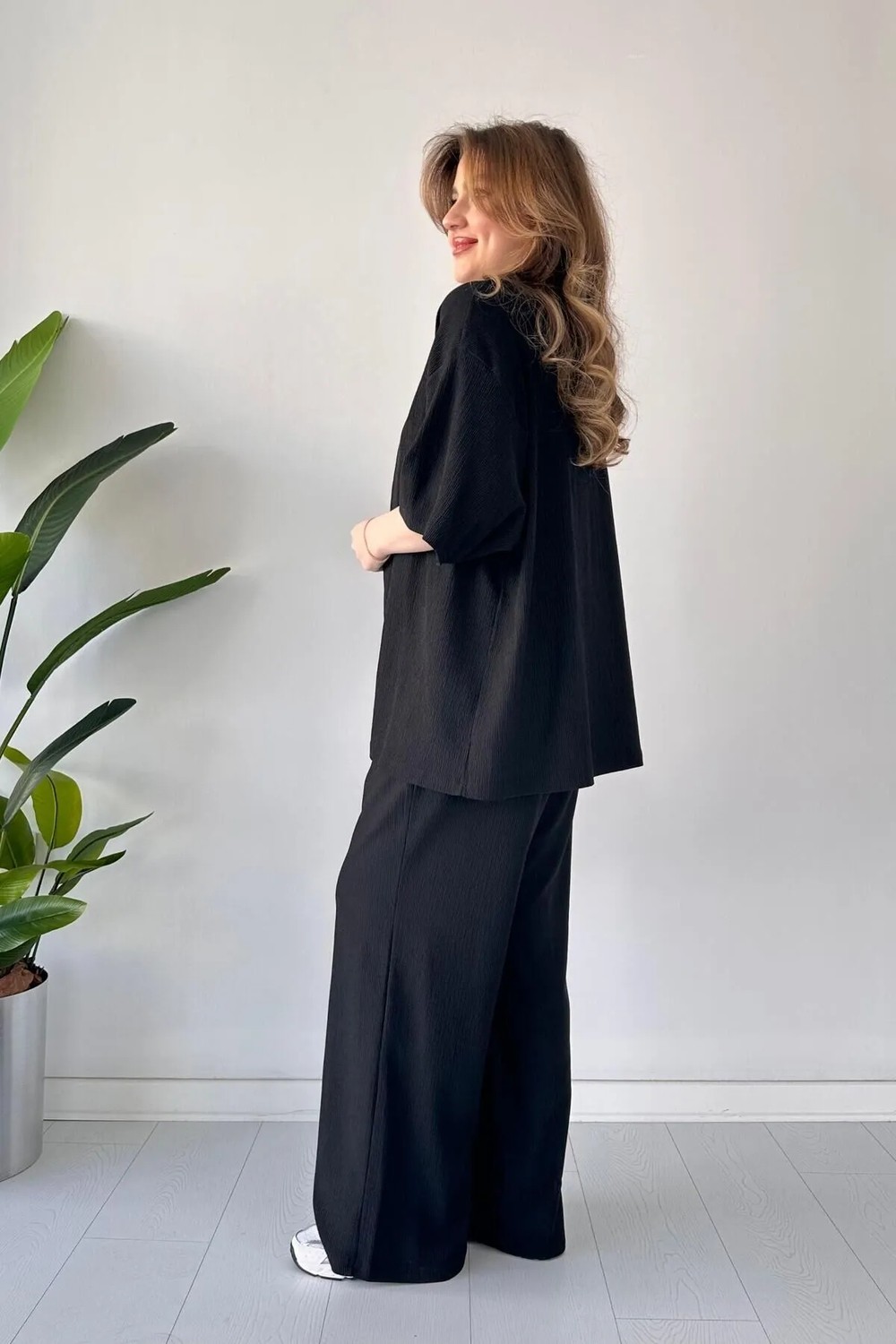 Mazi Butik Kadın Gofre İkili Takım Siyah10 Düz Desenli Rahat Kullanım İçin Özel Tasarım görsel 8