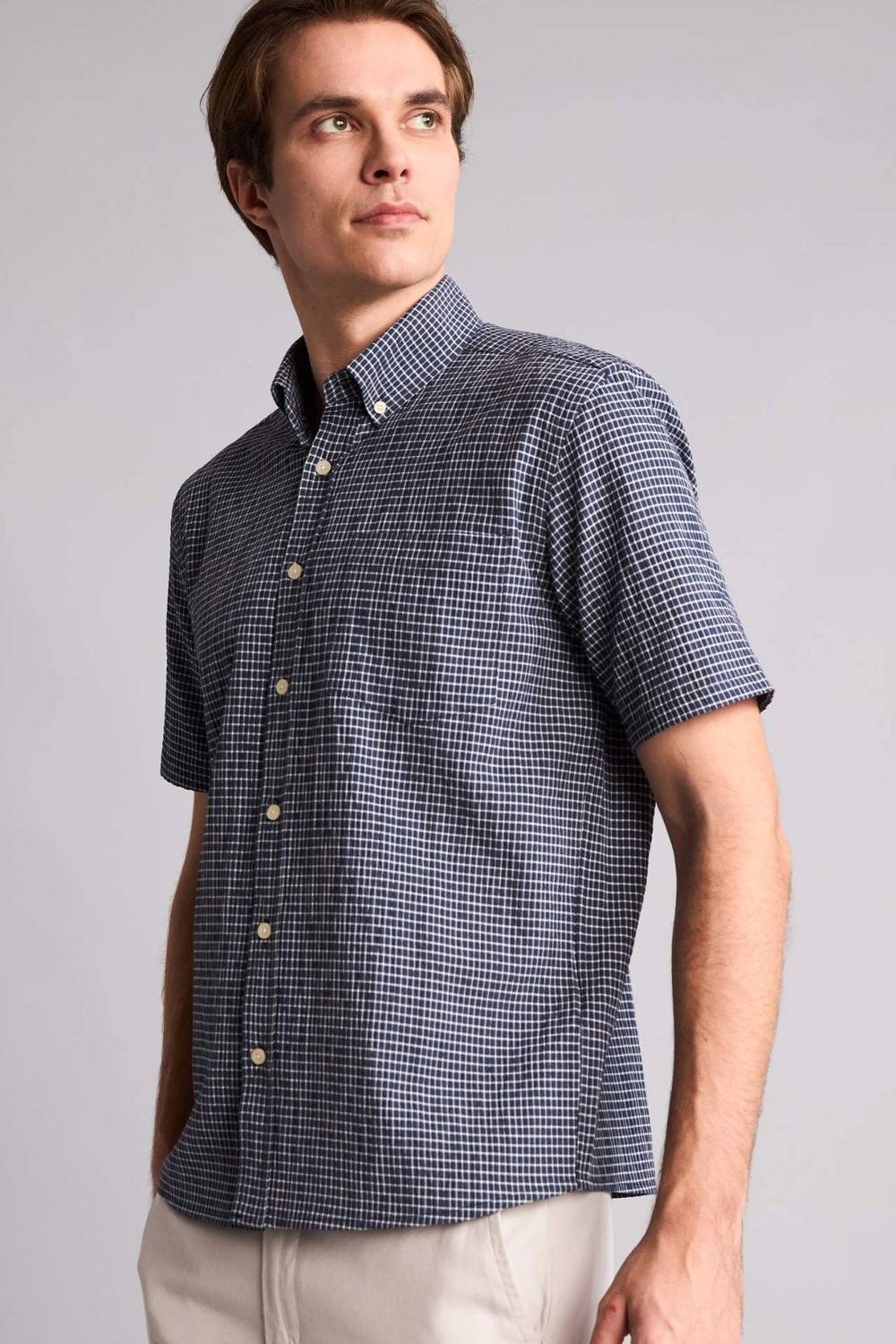 DeFacto Regular Fit Polo Yaka Kareli Krinkıl Kumaş Kısa Kollu Gömlek H5767AX26SM görsel 6