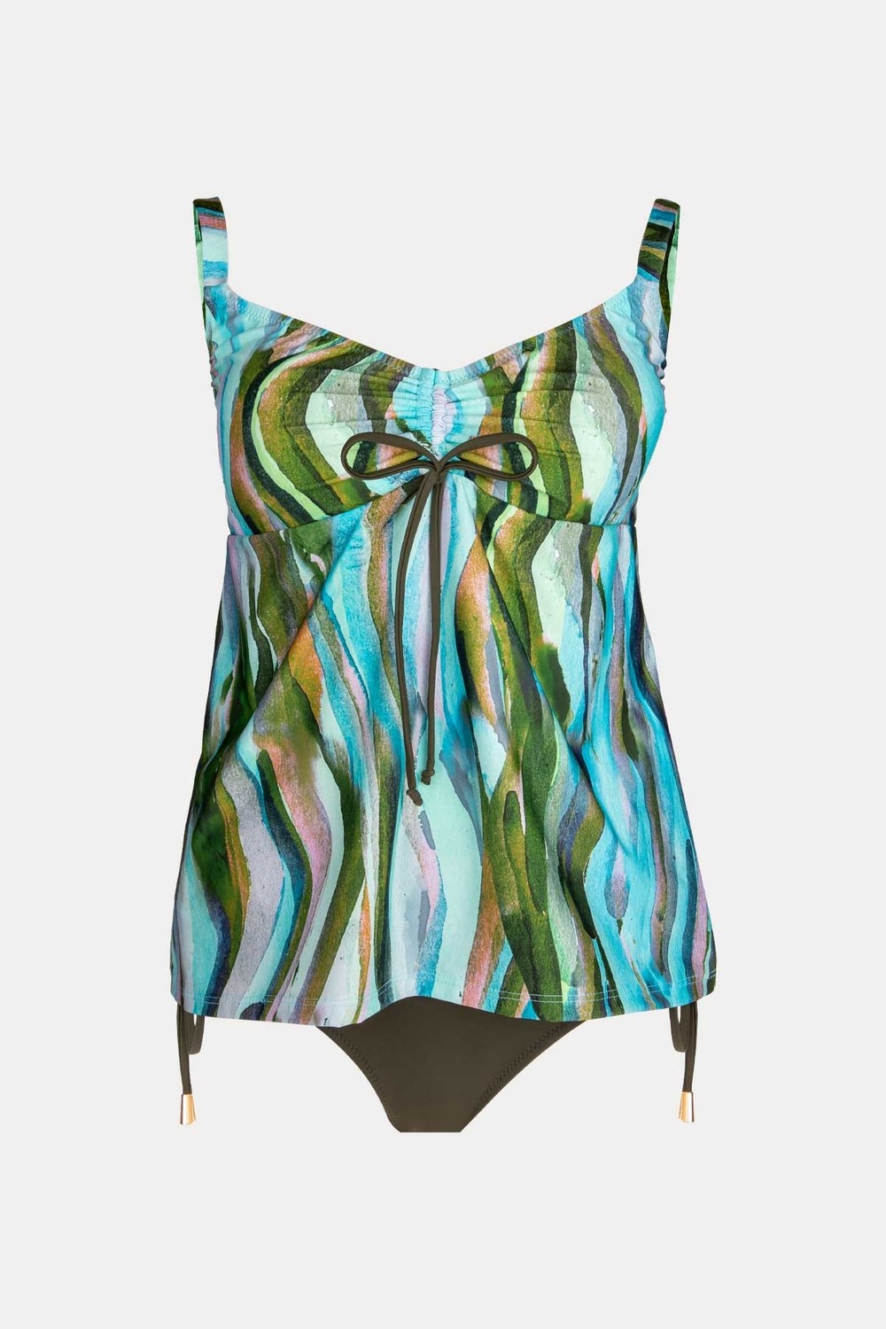 Ayyıldız 6633 Yeşil Turkuaz Desenli Büzgülü Tankini görsel 2